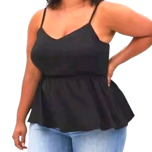Torrid Peplum Cami Top Woman Plus 5X Summer Whimisgoth Black Satin Smocked NWT - Picture 10 of 10